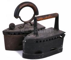 2 darab vas szenes vasaló, sérült, m: 19-23 cm