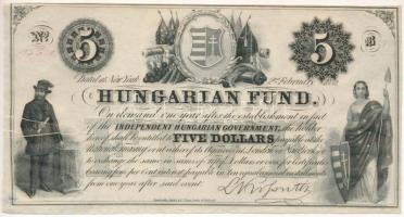 1852. 5$ "Kossuth bankó" "B" sorozat, piros "15620" sorszámmal, nyomdai papírránc T:AU tűlyuk / Hungary 1852. 5 Dollars "B" series, with red "15620" serial number, typographical creases C:AU pin hole Adamo G124