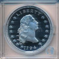 "Amerikai 1794-es 1$ "Szabadság dollár" érmének jelzett utánverete" Ag (20g/0.999/40mm) kapszulában, tanúsítvánnyal T:PP foltos "Copy of the American 1794. 1$ "Liberty dollar"" Ag (20g/0.999/40mm) in capsule, with certificate C:PP spotted