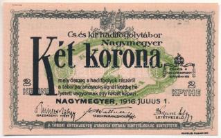 1916. Nagymegyer / Hadifogolytábor 1916. július 1. 2K arab sorozat- és sorszámmal "15 0967", "MS" betűjelzéssel T:UNC Hungary / Nagymegyer (Veľký Meder) / POW camp 07.01.1916. 2 Korona with arabic serial numbers "15 0967" and "MS" prefix C:UNC Adamo HHN 1.5.1