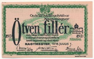 1916. Nagymegyer / Hadifogolytábor 1916. július 1. 50f arab sorozat- és sorszámmal "22 0739", "MS" betűjelzéssel T:UNC,AU Hungary / Nagymegyer (Veľký Meder) / POW camp 07.01.1916. 50 Heller with arabic serial numbers "22 0739" and "MS" prefix C:UNC,AU Adamo HHN-1.3.1
