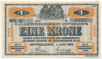 1916. Ostffyasszonyfa / Hadifogolytábor 1916. június 1. 1K arab sorozat- és sorszámmal "32 0692...