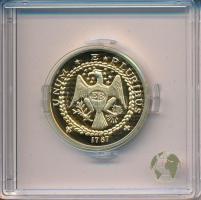 "Amerikai 1787-es Brasher Dublon érmének jelzett utánverete" aranyozott Ag (10g/0.999/25mm) kapszulában, tanúsítvánnyal T:PP "Copy of the American 1787. Brasher Dublon coin" gilt Ag (10g/0.999/25mm) in capsule, with certificate C:PP