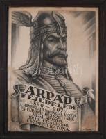 vitéz Pataky Ferenc (1897-1962): Árpád fejedelem, a honfoglaló magyarság vezére, és európai helyzetének megalapozója, bölcs uralkodó és eszményi katona. Nagy méretű ofszet grafika, üvegezett keretben, 40x58 cm