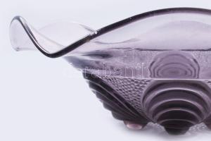 Mid-century lilán színezett üveg gyümölcskínáló. Jelzés nélkül, kis kopással, anyagában színezett, d...