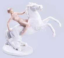 Wallendorf lovas amazon. Biszkvit és mázas porcelán, jelzett, hibátlan, 27x23 cm