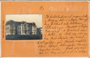 1901 Kassa, Kosice; Múzeum. Ragasztott fotó, szecessziós keretben. László Béla kiadása / museum, glued photo in Art Nouveau frame. Emb. (EK)