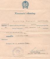 1952 Kinevezési okmány rendőr szakaszvezetővé