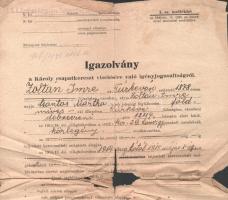 1931 Igazolvány a Károly csapatkereszt viselési jogosultságáról