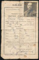 1922 teherszállító kocsira érvényes hajtási jogosítvány a Fővárosi sörfőzde kocsisának, fényképpel