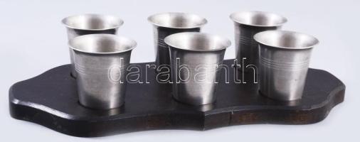 WMF kupicás pohár készlet, jelzett, fa tartón, m: 4,5 cm, h: 25 cm