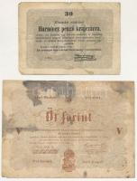 1848. 5Ft barna nyomat "XO.d. 565620" "Kossuth bankó" + 1849. 30kr "Kossuth bankó" T:F,VG ázásnyomok, foltok Adamo G109A