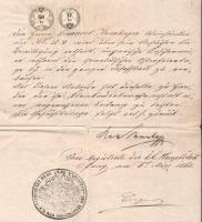 1860 Prága, hivatalos okmány 60+12kr illetékbélyeggel + papírfelzetes viaszpecséttel