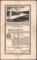 1913 Bizonyítvány szanatóriumok orsz. egyesülete részéről fürdőmester, masszőr részére.