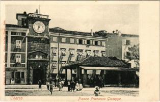 Cres, Cherso; Piazza Francesco Giuseppe / square, café. Dep. A. Battaia. Photo Atelier "Flora"