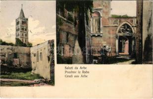 1910 Rab, Arbe; church, courtyard with painter (EK)