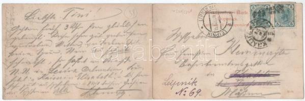 1905 Hvar, Lesina; 2-részes kihajtható panorámalap / 2-tiled folding panoramacard (fl)