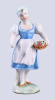 Herendi lány kosárral. Jelzett, kosáron lepattanással, m: 15 cm