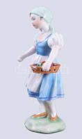 Herendi lány kosárral. Jelzett, kosáron lepattanással, m: 15 cm