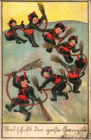 1917 Und schickt der grosse Krampus / kis Krampuszok / mini Krampuses. P.G.W.I. 504-3. litho s: H.M.S. (ázott / wet damage)