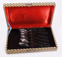 Orosz 6 darabos kávéskanál szett, dobozában, h: 12,5 cm