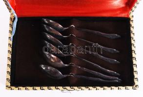 Orosz 6 darabos kávéskanál szett, dobozában, h: 12,5 cm