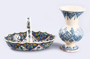 Kerámia kínáló és váza, sérüléssel, h: 18 cm, m: 14 cm