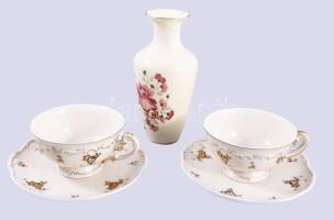 Zsolnay 2 darab csésze alátéttel d: 15,5 cm + sérült váza m: 16,5 cm