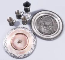 6 darab fém tárgy, tálak, poharak, d: 25 cm alatt