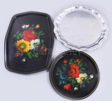 3 darab fém kínálótálca, h: 44 cm alatt