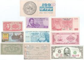 Vegyes: 10db-os vegyes külföldi (Belgium, Egyiptom, Izrael, Kína) téglajegy, kupon, fantázia bankjegy tétel T:AU-F 10pcs mixed lot of foreign (Belgium, Egypt, Israel, China) brick ticket, coupon, fantasy banknote C:AU-F
