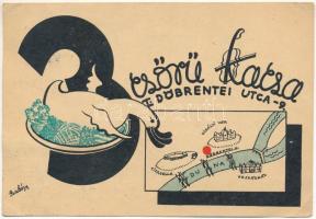 1939 Budapest I. Tabáni kiskocsma a Háromcsőrű kacsához, reklámlap, térkép. Döbrentei utca 9. s: Szabó (EB)