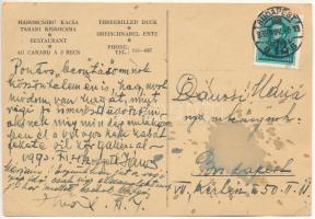 1939 Budapest I. Tabáni kiskocsma a Háromcsőrű kacsához, reklámlap, térkép. Döbrentei utca 9. s: Sza...