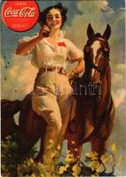 Trink Coca-Cola schutzmarke Eiskalt / Coca-Cola drink advertisement, lady with horse (fl)