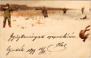 1899 Nyulak és vadászok / Men hunting rabbits. litho (EK)