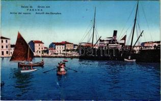 1914 Fazana, Fasana; Arrivo del vapore / Ankunft des Dampfers / arrival of a steamship + "K.U.K. KRIEGSMARINE SMS BABENBERG" (fa)