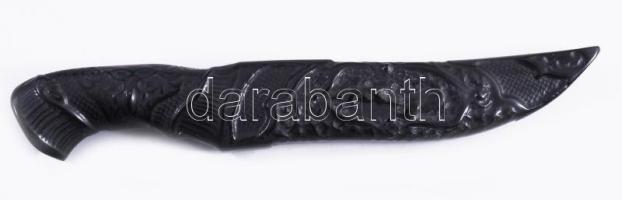 Obszidián dísztőr, h: 15 cm