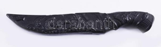 Obszidián dísztőr, h: 15 cm