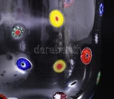 Murano talpas váza, színtelen üvegben millefiori beolvasztásokkal, jelzés nélkül, hibátlan, d: 14,5 ...