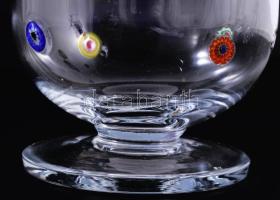 Murano talpas váza, színtelen üvegben millefiori beolvasztásokkal, jelzés nélkül, hibátlan, d: 14,5 ...