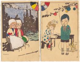 2 db RÉGI olasz művészlap: gyerekek. Series 327. / 2 pre-1945 Italian children art postcards s: V. Castell + "K.u.k. Matrosendetachement Grado"