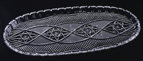 Parádi csiszolt ólomkristály üvegtálca, gazdag díszítéssel, jelzés nélkül, hibátlan, 44x18 cm