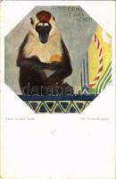 1918 Ernst ist das Leben. B.K.W.I. Nr. 1547. / monkey art postcard s: Otto Friedrich + "K.u.k. Matrosendetachement Grado" (EK)