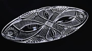 Nagyméretű ovális ólomkristály tálca, gazdag díszítéssel, 54x21 cm