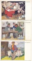 5 db RÉGI osztrák humoros művészlap. B.K.W.I. / 5 pre-1945 Austrian humour art postcards + "K.u.k. Matrosendetachement Grado"