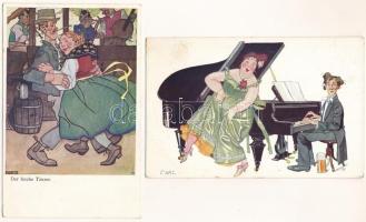 5 db RÉGI osztrák humoros művészlap. B.K.W.I. / 5 pre-1945 Austrian humour art postcards + "K.u...