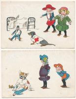 2 db RÉGI olasz kutyás művészlap / 1 pre-1945 Italian dog art postcards + "K.u.k. Matrosendetachement Grado"