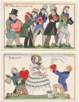 1918 2 db RÉGI osztrák szíves művészlap. B.K.W.I. / 2 pre-1945 Austrian heart art postcards + "K.u.k. Matrosendetachement Grado"