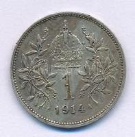 Ausztria 1914. 1K Ag "Ferenc József" T:XF, patina Austria 1914. 1 Corona Ag "Franz Joseph" C:XF, patina Krause KM#2820