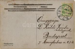 1905 Boszorkány vagy női krampusz, egyedi kézzel festett művészlap. L.W. jr. &amp; C.H. / Unique...